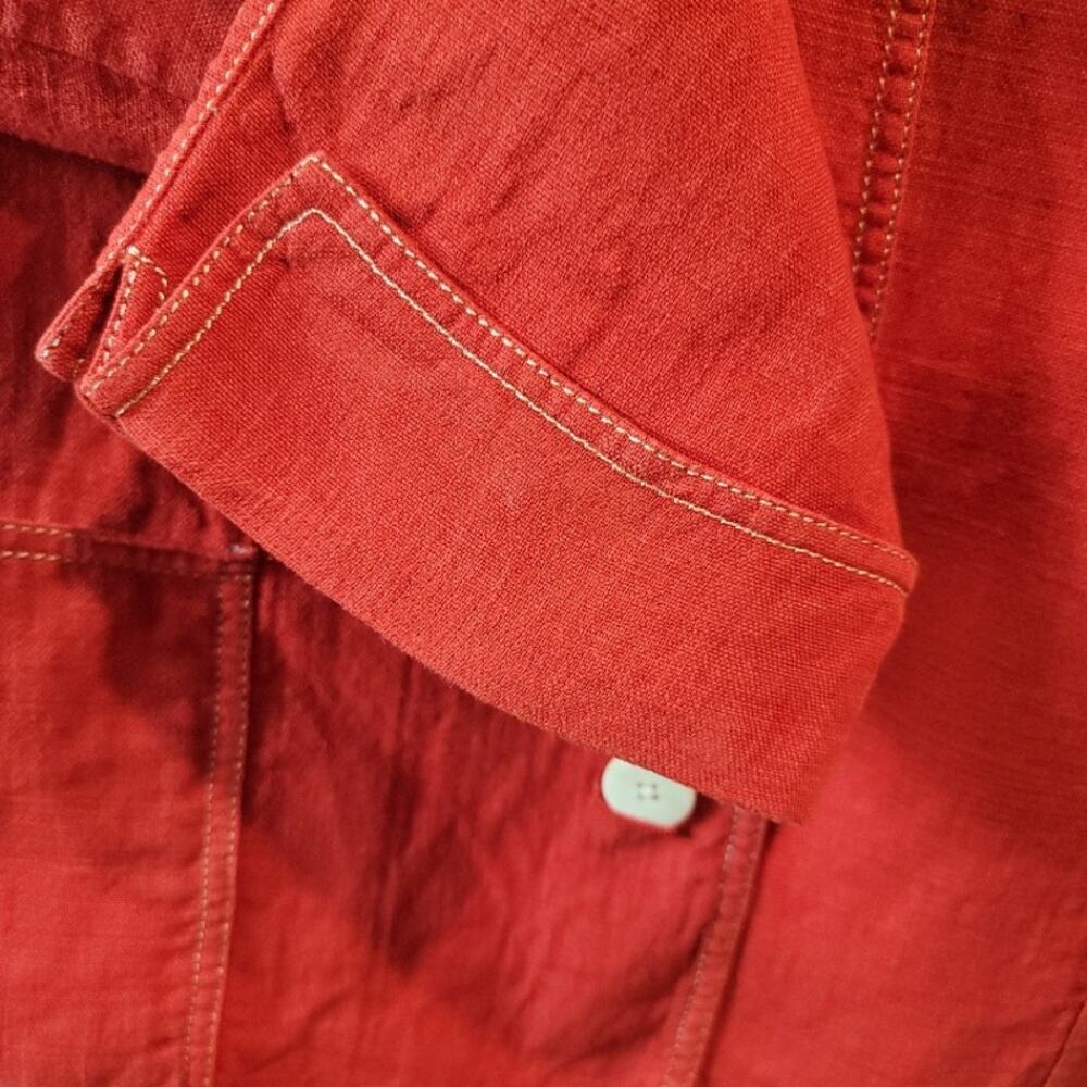 Linda Allard Ellen Tracy Red Linen‎ Blazer Sz 14 Midi Cuffed Sleeve Office - Picture 7 of 12